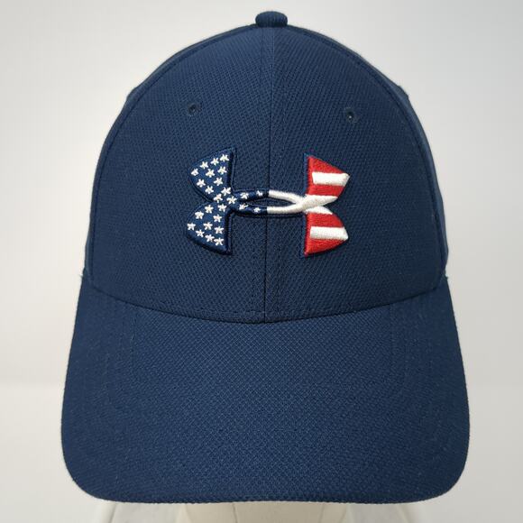 Under Armour Fitted Baseball Cap Blue Medium Classic Fit Embroidered Patriotic - Picture 2 of 9